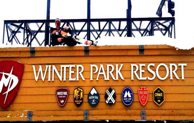 After a long day of skiing at Winter Park Ski Resort Mary Jane side AOWANDERS posted up for a ski bum photo on top of the Winter Park Ski Resort sign before retiring to my first RV
