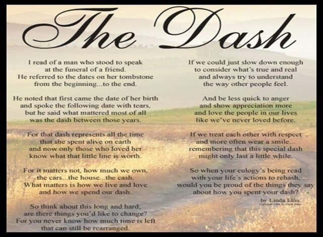 ShaynaLeigh on X: If you're curious about the Dash in Live your Dash  Read this poem. The Dash is the time of your life, quite literally. by  Linda Ellis; Copyright Inspire Kindness