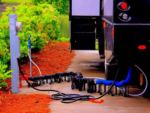 RV power and water supplies are known by a nickname called RV Hookups. RV hookups are universal in size across all campers, travel trailers, motorhomes & 5th wheels. Some RV's might draw more power also known as amps which you will hear people refer to their camper as 15 amp, 30amp or 50 amp. This just means how much electricity an RV needs to power on when connected to shore power. But the electrical plugin is the same size on all RVs. Same with the water hookups. It is your standard garden hose connection. So any hose will work with RV Hookups. The only difference between RV hookups in modern campers is capacity & electrical draw. Check out my Cheap RV Hookups post at www.aowanders.com to figure out how I find full time RV hookups for less than $200 anywhere in America. 