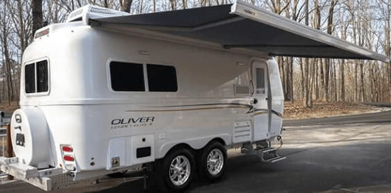 Short lightweight Oliver Legacy Elite 2 is a small towable camper with a full size bathroom that can be towed with a small car, SUV and any size truck