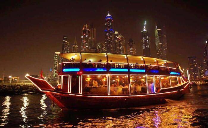 Nighttime Dhow Cruise Ship in Dubai